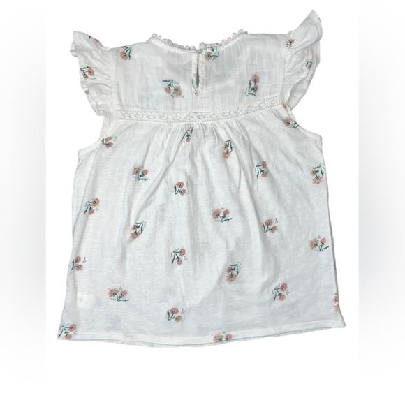Lucky Brand White Floral Mix Ruffle Cap Sleeve Top Small Boho Dainty Feminine - Picture 7 of 10